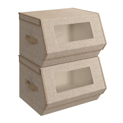 SONGMICS Stackable Storage Bins, Set of 2, with Lids and Front Windows