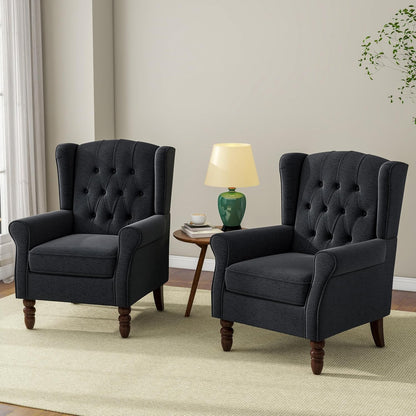 Accent Chair, Upholstered Armchair with Button Tufted High Back & Solid Wood Legs, Comfy Wingback Reading Single Sofa Chair for Small Spaces, Living Room, Bedroom-Blue,1 SEAT