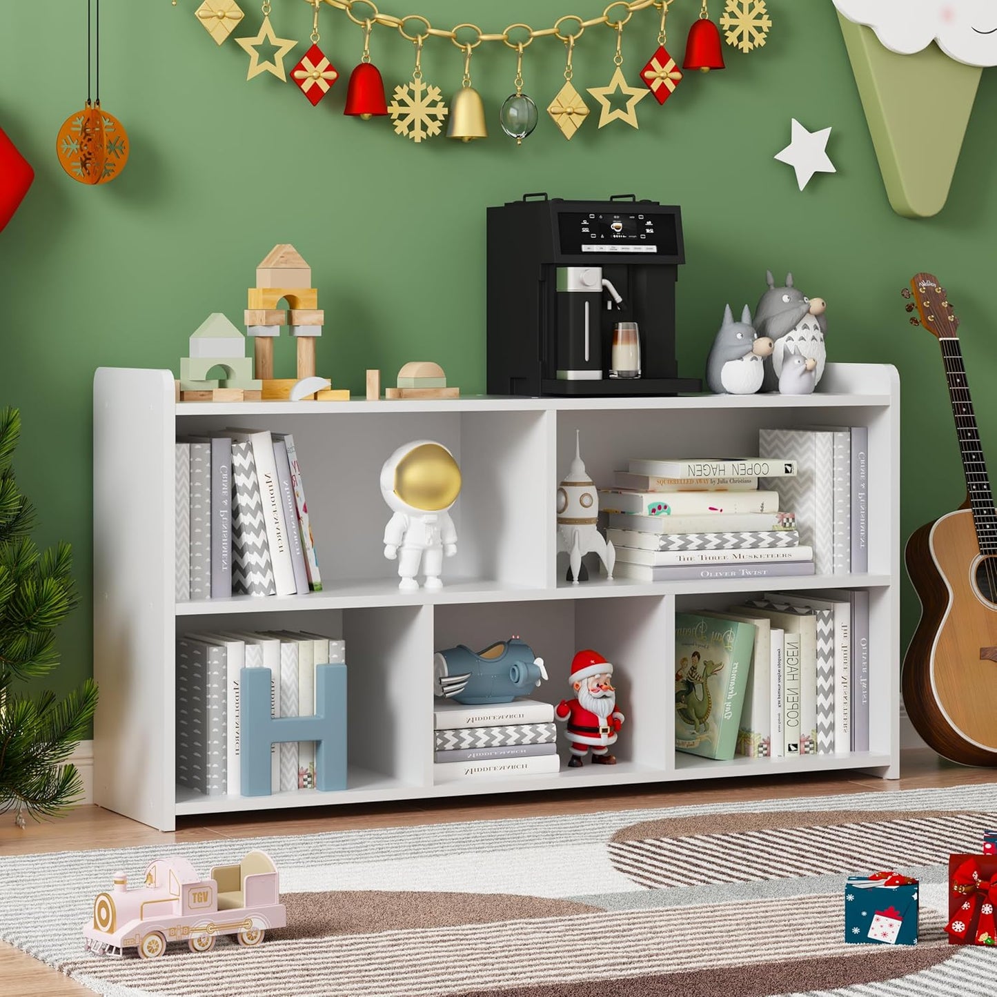 Book Shelf Set of 2, 5 Cubes Storage Organizer, Open Shelf Wooden Bookcase, Freestanding White Bookshelf Cube Shelf for Bedroom, Living Room, Home Office