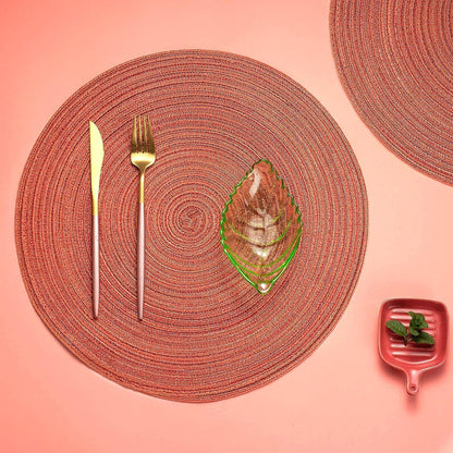 AHHFSMEI Round Braided Placemats Set of 4 Round Table Mats for Dining Tables Natural Woven Heat Resistant Place mats 15 Inch(Orange)
