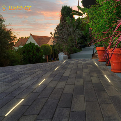 LUMENGY Paver Light Slim 0.5x16 Inch Glare-Free 2700K Warm White, Steel Brick Lighting for Pavers, Walls, Driveway & Pathway Borders, Waterproof IP67, 12V AC/DC Drive-Over Rated