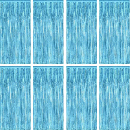 8 Pack Party Decorations, 3.28 FT x 7.05 FT Party Streamer, Metallic Sky Blue Tinsel Backdrop Fringe Curtains Party Decorations, Light Blue Birthday Backdrop Photo Booth Props