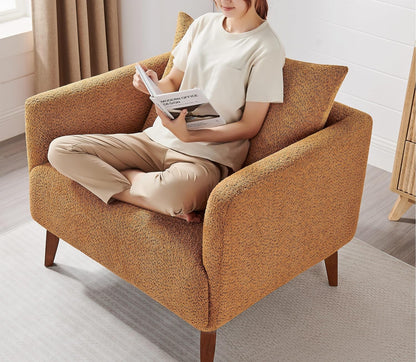 Oversized Accent Chair Modern Boucle Armchair for Living Room Sets of 2 - 37" Wide & Cozy Reading Accent Chair with Solid Wood Legs, Curry Upholstered Lounge Chair for Bedroom & Office (Easy Assembly)