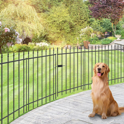 Metal Garden Fence with Gate 36 in H x 10 ft L, 1 Gate + 4 Panels Border Fence Panels Animal Barrier for Dogs, No Dig Garden Fencing for Yard Patio Flower Bed Lawn Outdoor, Black
