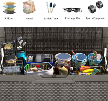 YITAHOME 100 Gallon Outdoor Storage Box, Large Water Resistant Resin Deck Box, Indoor Outdoor Lockable Storage Container for Patio, Garden, Cushions, Tools, Equipment (Taupe)