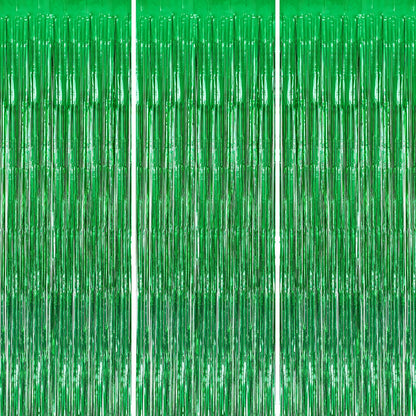 3 Pack Foil Fringe Backdrop - Green Shiny Tinsel Curtains for Party Decoration/Photo Booth Props - 3.3x8.2 FT Metallic Foil Backdrop for Birthday, Wedding, Graduation, Christmas.
