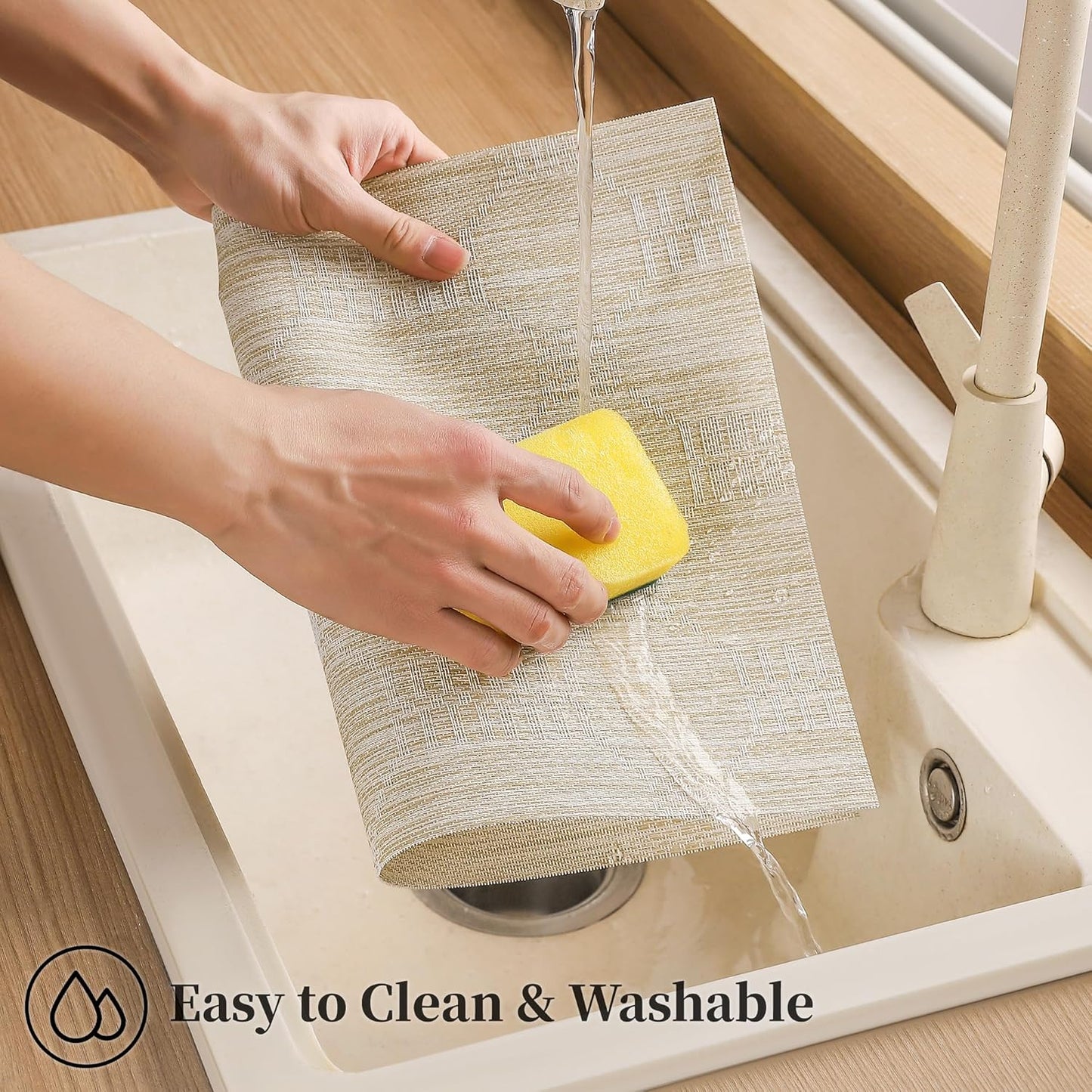 Leetaltree Wheat Placemats Set of 8 - Heat Resistant Non-Slip Place mats for Dining Table, Washable Durable PVC Vinyl Woven Table Mats（Wheat, 8）