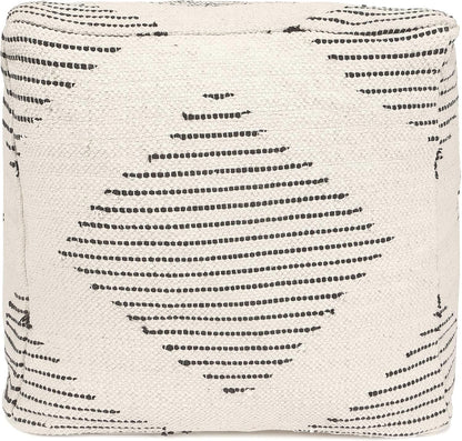 REDEARTH · Tufted Pouf Ottoman with Filler Textured Storage Cube Bean Bag Pouffe Footrest for Living Room, Bedroom, Nursery, Kidsroom; 100% Cotton (17.5"X17.5"X17.5", Loom Story 3 Natural Black)