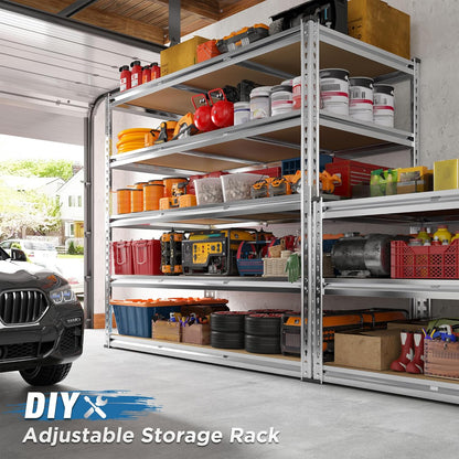 REIBII Garage Shelving, 5 Tier Storage Shelves Load 3020LBS, Adjustable Garage Shelving Heavy Duty, Metal Shelves Unit for Basement, Warehouse, 48" W x 72" H x 24" D, Galvanized