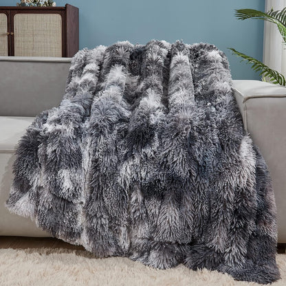 GONAAP Fuzzy Faux Fur Throw Blanket Twin Size Tie-dye Marble Black Super Soft Cozy Plush Fuzzy Shaggy Blanket for Couch Sofa Bed (Tie-dye Marble Black, Twin(60"x80"))
