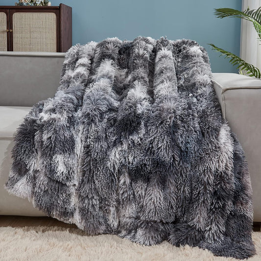 GONAAP Fuzzy Faux Fur Throw Blanket Twin Size Tie-dye Marble Black Super Soft Cozy Plush Fuzzy Shaggy Blanket for Couch Sofa Bed (Tie-dye Marble Black, Twin(60"x80"))
