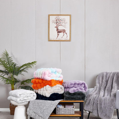 DREAMNINE Large Colorful Soft Fluffy Bubble Faux Rabbit Fur Blanket Queen Size 80" x 90", Luxury Double Sided Big Thick Fuzzy Bed Blankets, Cute Warm Cozy Plush Comfy Furry Blanket for Winter, Rainbow