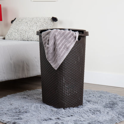 Mind Reader Slim Laundry Hamper with Lid, 60L Tall Clothes Basket, Narrow Tapered Design for