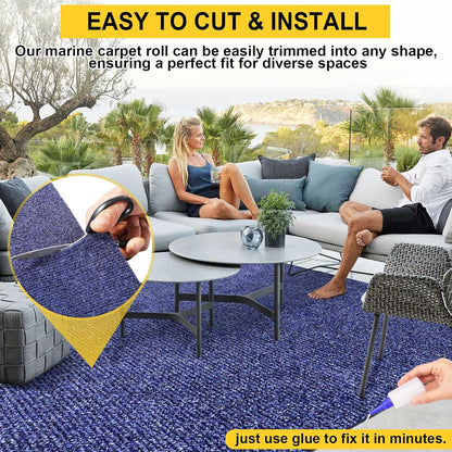 Marine Carpet,6 FT x 10 FT Deep Blue Indoor Outdoor Carpet 0.2" Thick Boat Carpet with Water-Proof TPE Backing, Non-Slide Outdoor Marine Carpet Roll for Home, Patio, Porch, Deck