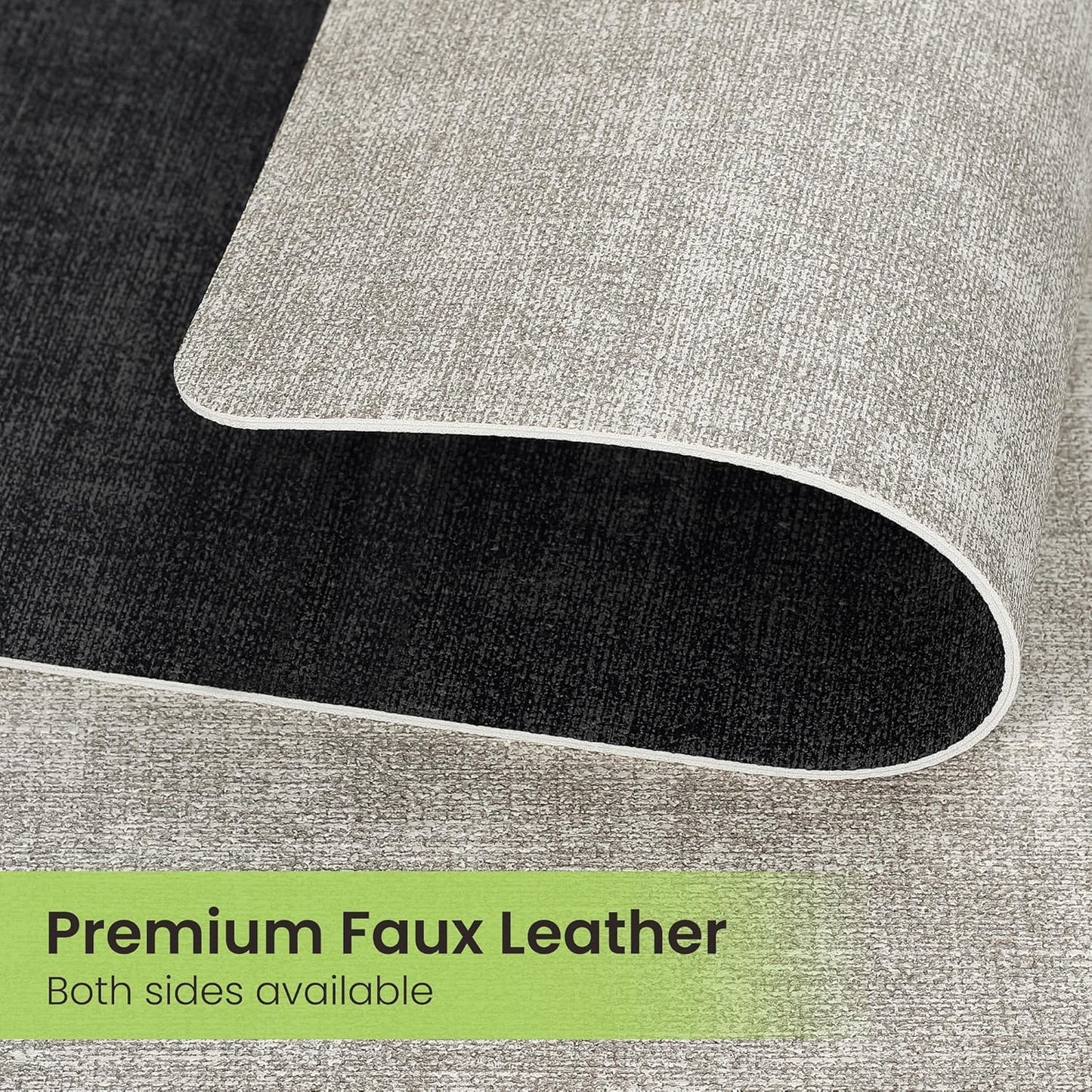 Faux Leather Dual Sided Placemats Set of 6, Square Non-Slip Heat Resistant Placemats with Coaster, Reversible wipeable Waterproof Table Mats for Kitchen, Dining, Outdoor (6, Black Light Gray)