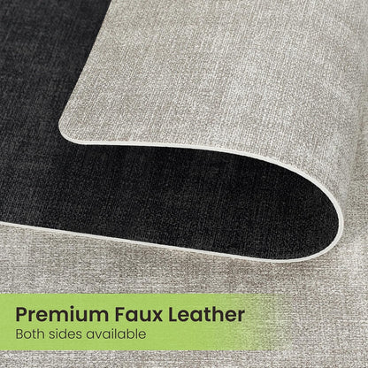 Faux Leather Dual Sided Placemats Set of 6, Square Non-Slip Heat Resistant Placemats with Coaster, Reversible wipeable Waterproof Table Mats for Kitchen, Dining, Outdoor (6, Black Light Gray)