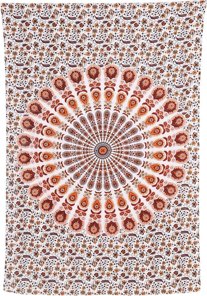 Bless International Handmade Indian hippie Bohemian Psychedelic Peacock Mandala Wall hanging College Dorm Beach Throws Table Cloth Bedding Tapestry (Orange Brown, Poster(30x40Inches)(76x101cms))
