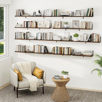 Heimlove Floating Shelves for Wall 24 Inches,8 Inches Deep Wall Bookshelf Mounted Display&Storage Wood Shelves for Kitchen Bathroom Laundry Living Room,Set of 3 (Walnut Color)