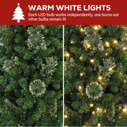Hykolity 7.5ft Artificial Pre-lit Pencil Christmas Tree, Slim Christmas Tree with 300 Warm White LED Lights, 792 PVC Tips, Foldable Metal Stand and Hinged Branches