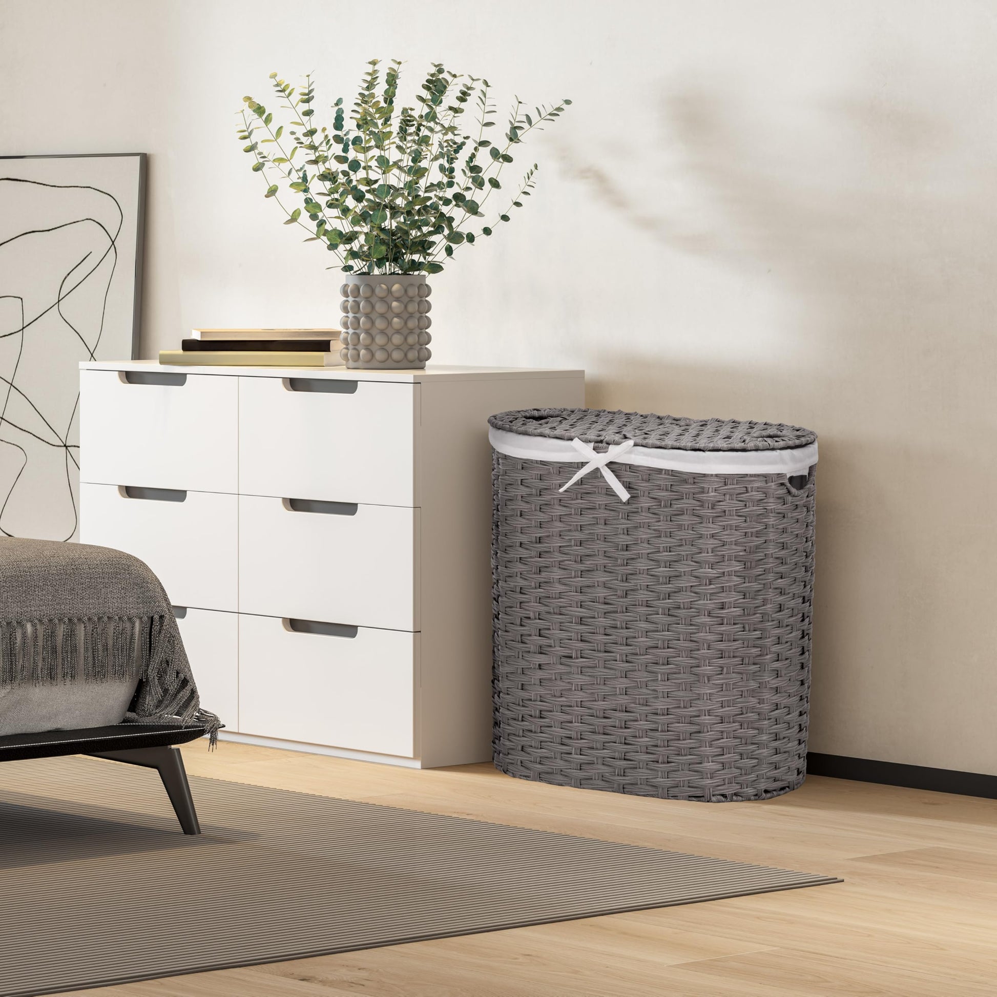 Seville Classics Premium Handwoven Portable Laundry Bin Basket with Carrying Handles, Household