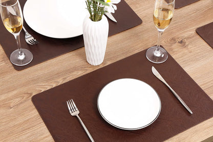 Set of 6 Faux Leather Placemats, PU Table Mats, Waterproof, Stain Resistant, Heat Resistant, Non-Slip Easy to Clean for Kitchen Dining Table,Conference Table F Dark Brown