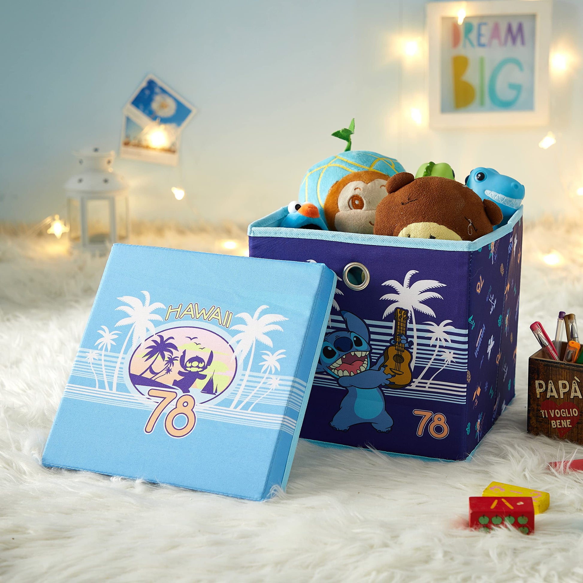 Lilo & Stitch Collapsible Storage Cube with Removable Lid,10"x10"x10" Fabric Organizer Bin for