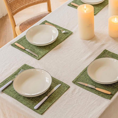 Home Brilliant Linen Cloth Placemats Set of 4 Heat Resistant Dining Table Place Mats Table Mat Kitchen for Wedding Holiday Parties Decor, Green