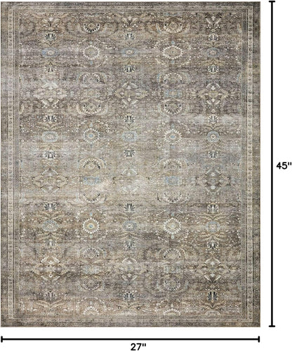 Loloi Layla Collection LAY-13 Antique/Moss 2'-3" x 3'-9" .13" Thick Accent Rug, Soft, Durable, Vintage Inspired, Distressed, Low Pile, Non-Shedding, Easy Clean, Printed, Living Room Rug