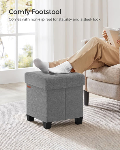 SONGMICS Storage Ottoman, Small Ottoman Foot Rest with Legs, 15 x 15 x 15.7 Inches Foot Stool, Load up to 660 lb, for Living Room, Bedroom, Dorm, Dove Gray ULSF014G02