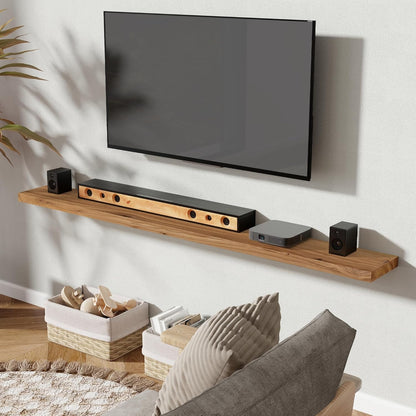 72" Floating Shelves for Wall, Rustic Elm Wood Floating Shelf for Home Decor, Wall-Mounted Display Shelves with Heavy-Duty Bracket, Long Floating Shelf for Bathroom, Kitchen, Natural Color