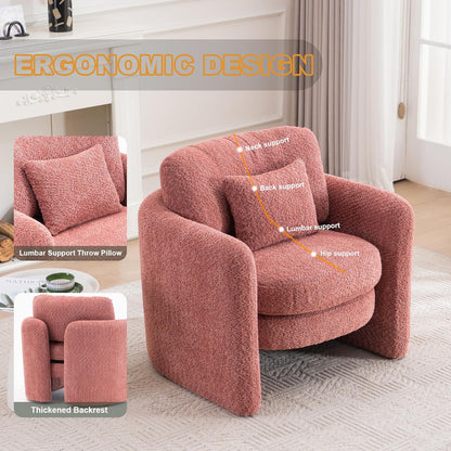 Chenille Accent Armchair Oversize Upholstered Barrel Comfy Modern Round Lounge Sofa Chair with Pillow Cozy Reading Chairs for Apartment,Office,Living Room,Dining,Makeup,Club,Pink 2SET