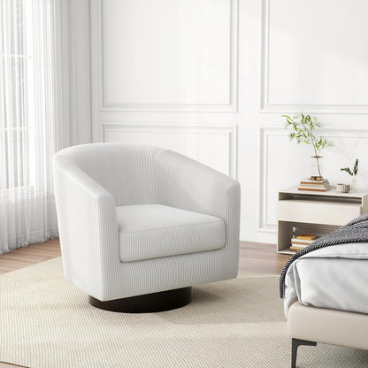 Swivel Barrel Accent Chair, Modern Round Corduroy Fabric Arm Chair for Living Room, Bedroom, Comfy Club Reading Chairs for Adults (Corduroy Beige, Set of 1)