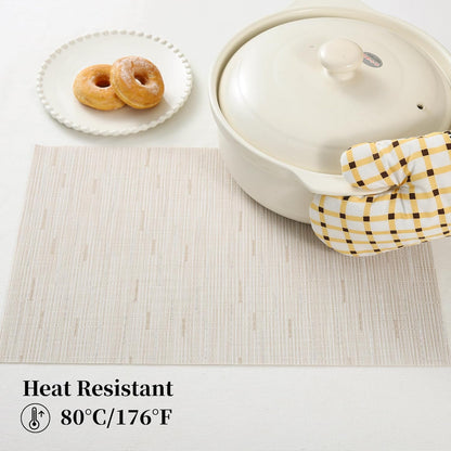 Leetaltree Pale Beige Placemats Set of 6 - Heat Resistant Non-Slip Place mats for Dining Table, Washable Durable PVC Vinyl Woven Table Mats（Pale Beige, 6）