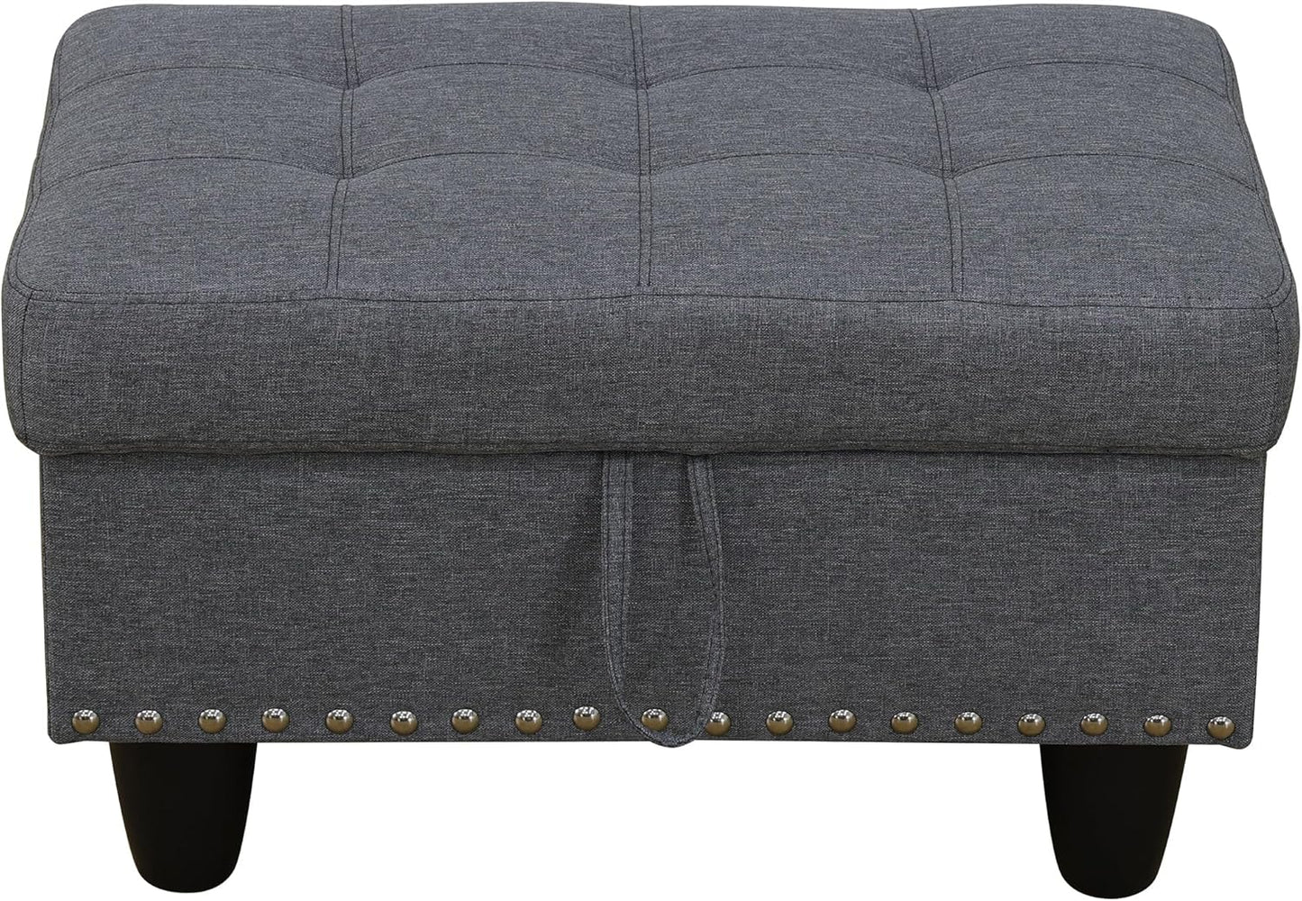 Ottoman Rectangular Storage Ottoman Bench, Flannel Footrest Stool Footstool with Lid for Living Room, Bedroom, Entryway, Light Gray, 28.5"x19"x17.5"