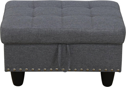 Ottoman Rectangular Storage Ottoman Bench, Flannel Footrest Stool Footstool with Lid for Living Room, Bedroom, Entryway, Light Gray, 28.5"x19"x17.5"