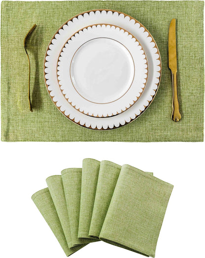 Home Brilliant Cloth Placemats Set of 6 Heat Resistant Dining Table Place Mats Kitchen Table Mats for Holiday Dinner Decor, Grass Green