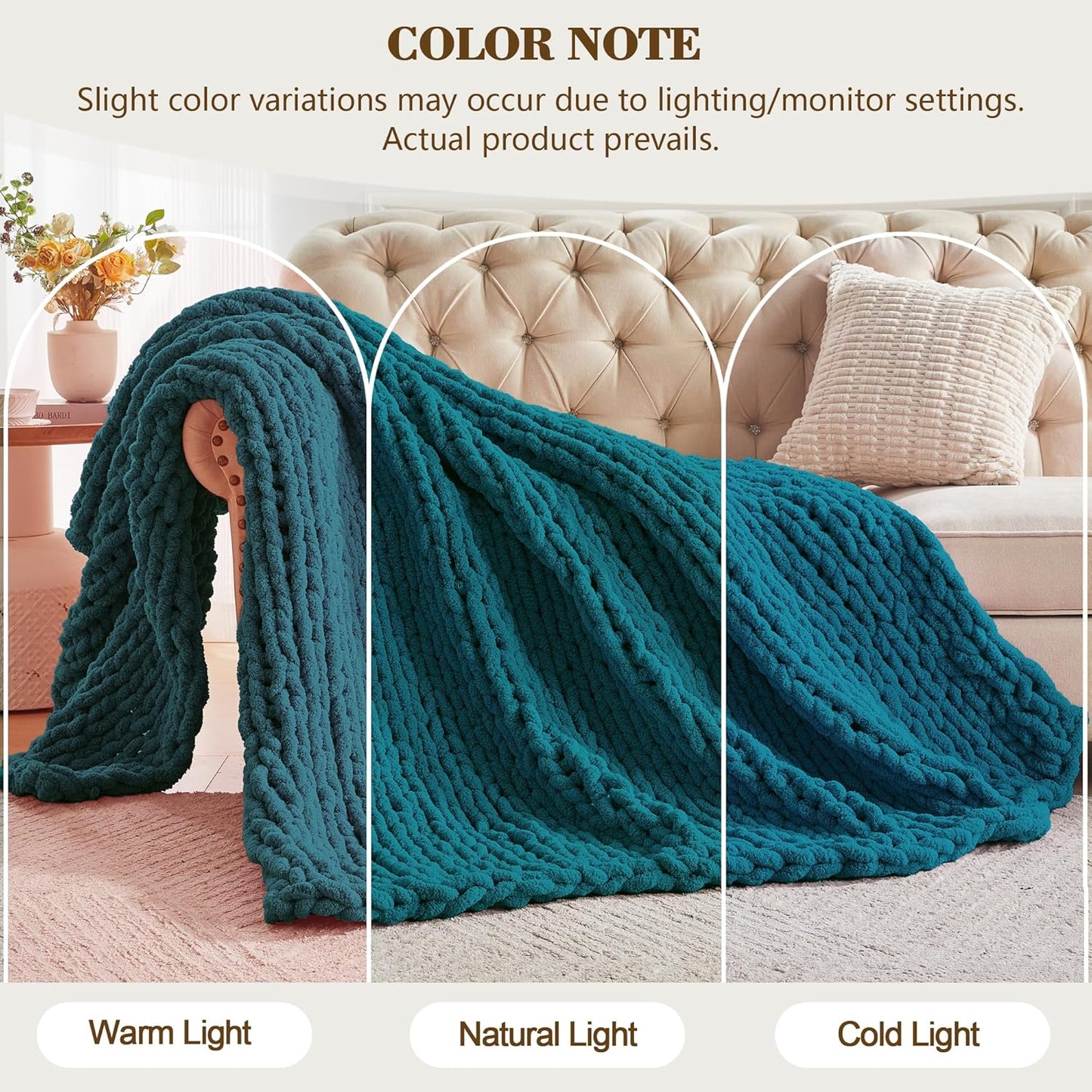 Carriediosa Chunky Knit Throw Blanket 60" X 80" Twin, 100% Hand Made Large Chenille Loop Yarn Soft Fluffy Throws for Couch Sofa Bed, Big Crochet Cozy Heavy Thick Cable Woven Blankets, Teal