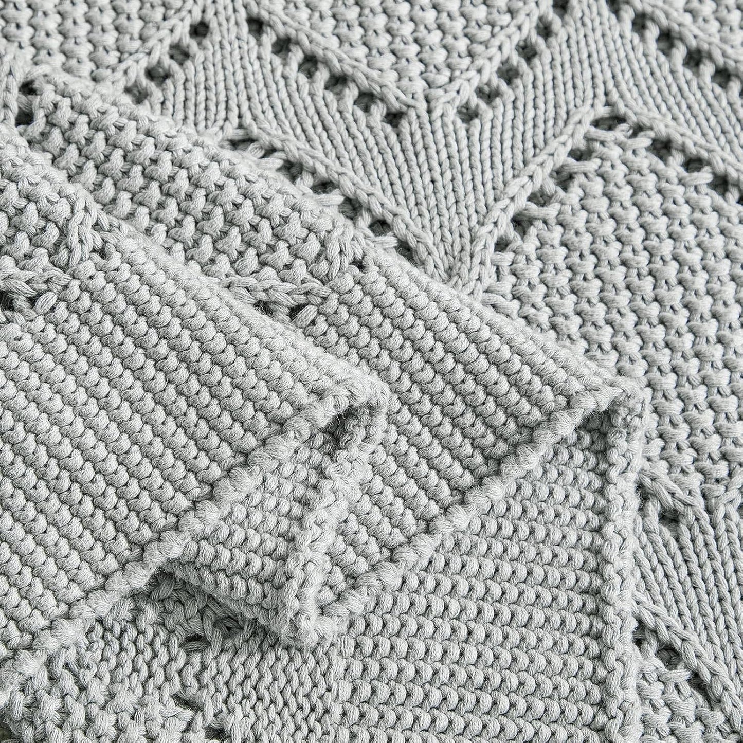 Longhui bedding Chunky Cotton Knit Throw Blanket for Couch, Sofa, Bed, or Chair, Decorative Breathable Fall Cable Knit Blanket 51 x 63 Inches, Grey