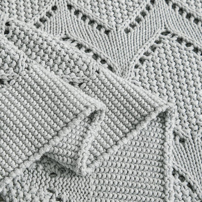 Longhui bedding Chunky Cotton Knit Throw Blanket for Couch, Sofa, Bed, or Chair, Decorative Breathable Fall Cable Knit Blanket 51 x 63 Inches, Grey