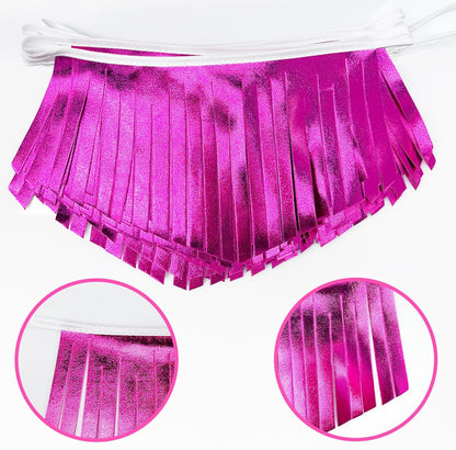 Hot pink Tassel Banner Double Sided Metallic Fabric Pennant Bunting Flag Garland for Birthday Bachelorette Anniversary Engagement Wedding Bridal Shower Graduation Pink Girl Party Decorations Supplies