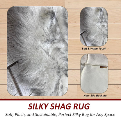 LAMBZY Faux Sheepskin Hypoallergenic Free Shape Silky Shag Rug, Luxury Shaggy Silky Plush Carpet for Bedrooms Rugs Living, Sofa Floor (Duo Decto 12 Pelts 6'x12', 180x360cm White/Black Tips)
