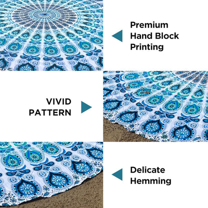raajsee White Blue Tapestry- Best Mandala Wall Hanging- Bedding Tapestry For Bedroom Aesthetic-Size QUEEN 210 X 220 CMS