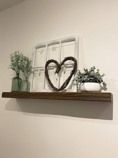 joelsantiques - 54 Inch Wooden Floating Shelves for Wall - 54x6x2 in - Made of Natural Wood - Long Heavy Duty Rustic Wall Shelves for Bedroom - Perfect for Living Room, Kitchen - Medium Brown