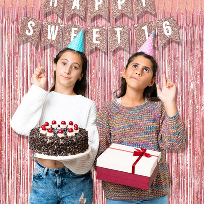 BRAVESHINE Rose-Gold Metallic Tinsel Backdrop - 2Pcs 3.2x8.2ft Metallic Tinsel Foil Fringe Curtains Photo Booth Streamers for 21-st Birthdays Bachelorette Engagement Bridal Shower Party Decorations