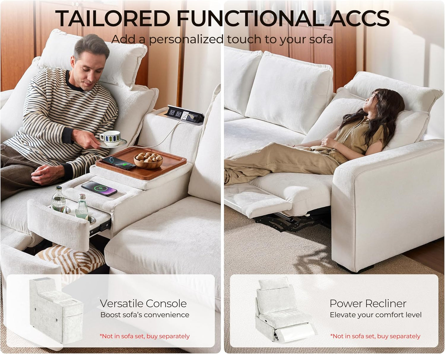 Oversized Modular Sofa Comfy Cloud Couch with Storage, Extra Deep Plush Sectional Sofa Set for Living Room, Covers Washable, Chenille, Olar (White, 6-Seater with 2 Ottomans, u-Shaped)