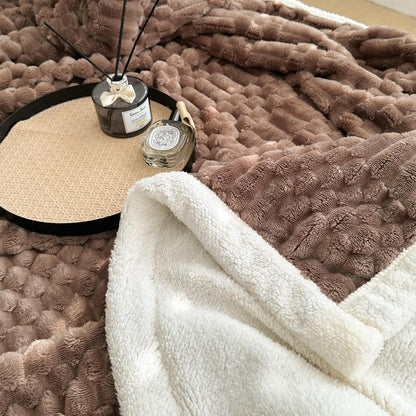 UKELER Sherpa Bed Blanket 80 × 90 inch, Ultra Soft Queen Size Throw Blankets for All Season, 470 GSM Cozy Plush Striped Fleece Blanket for Bedroom Living Room Dorm Hostel Sofa Camping, Coffee