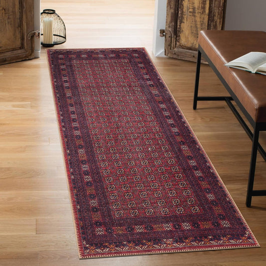 Keen Home Design 2x12 Rug - Machine Washable Runner with Non-Slip Backing, Ideal for Hallway, Entryway, Kitchen, Laundry Room - Vintage, Easy Clean, Durable, Low Pile Rug - (2'6" x 12')