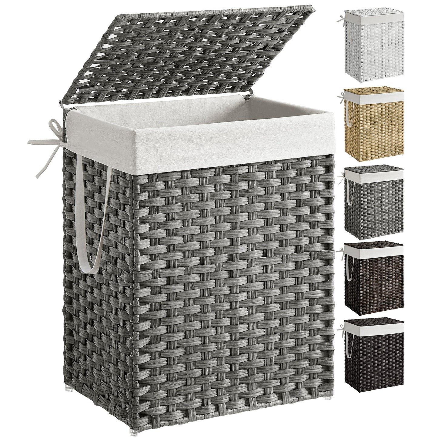 SONGMICS Laundry Hamper with Lid, 23.8 Gallon (90 L) Synthetic Rattan Clothes Laundry Basket with