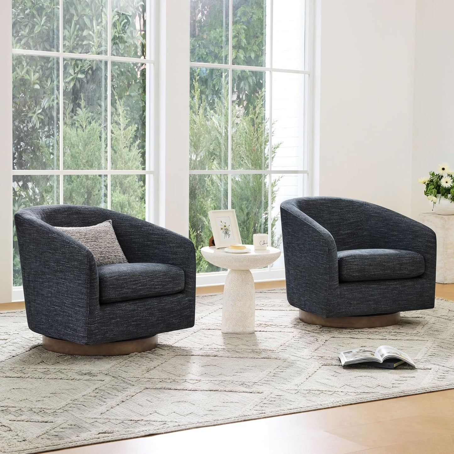 CHITA Swivel Accent Chair, FSC Certified Upholstered Fabric Barrel Chair for Living Room, Fully Assembled, Midnight