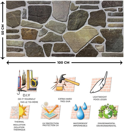 Dundee Deco 3D Wall Panels - Cladding, Charcoal Green Beige Stone Look Wall Paneling, Styrofoam Facing for Interior and Exterior Applications, DIY, Set of 5, Covers 27 sq ft